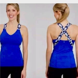 Lululemon Ikat Push Your Limits Tank w/animal print Cris-Cross straps - Blue💙
